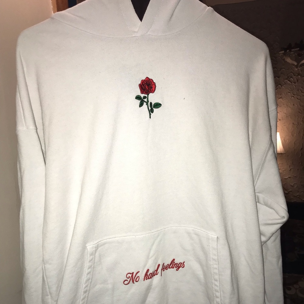 White Embroidered Rose Hoodie